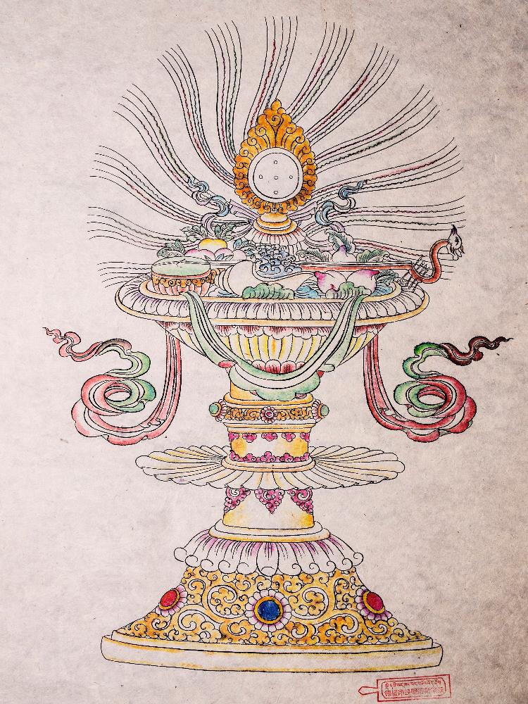 Gandhanra Woodblock Thangka,Treasure Vase,Derge Sutra Printing Temple