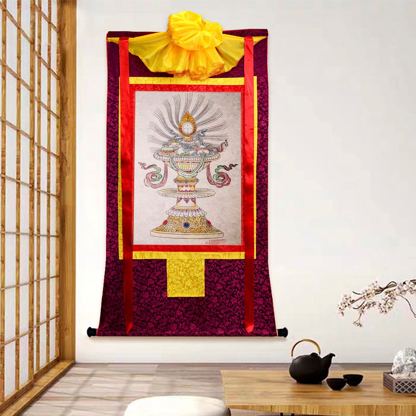 Gandhanra Woodblock Thangka,Treasure Vase,Derge Sutra Printing Temple