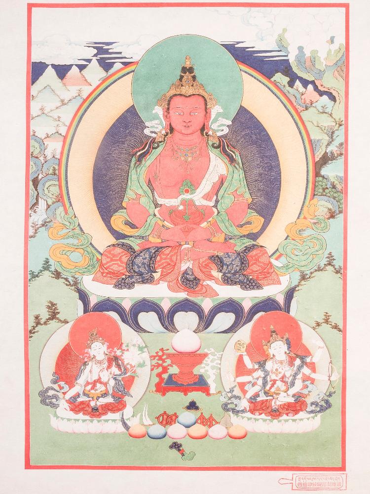 Gandhanra Woodblock Thangka,Amitayus,Derge Sutra Printing Temple