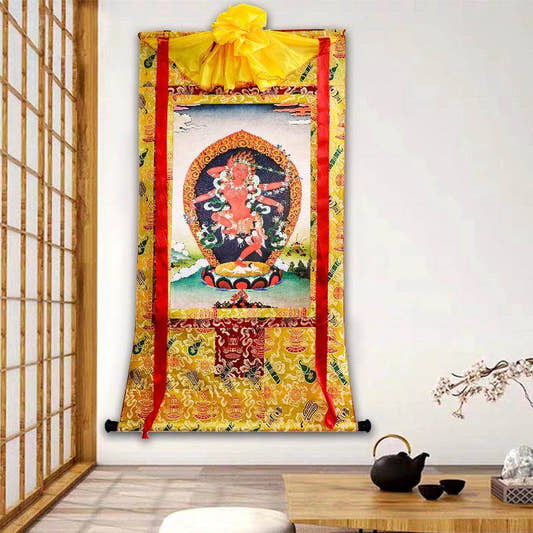 Kurukulla,Woodblock Thangka Art - Tibetan thangka painting, front view