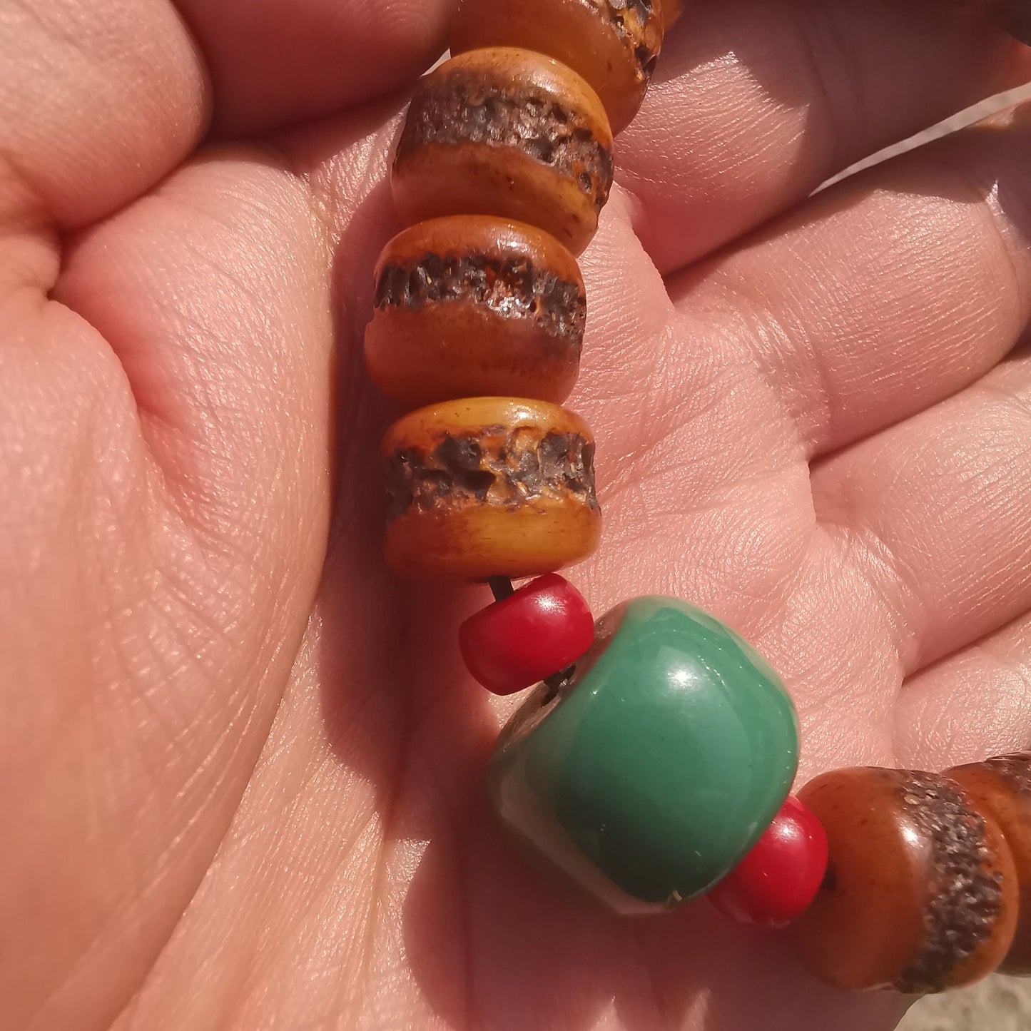 Handmade Tibetan Yak Bone Mala Beads + Turquoise Bracelet, Hand-carved Amulet Bracelet,for Meditation and Prayer