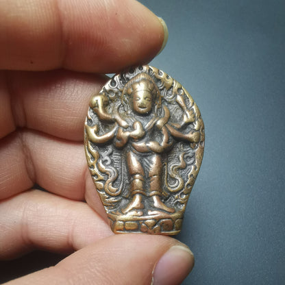 Gandhanra Handmade Thokcha Pendant,Six-armed Manjusri,Wisdom Buddha,Tibetan Budhist Amulet