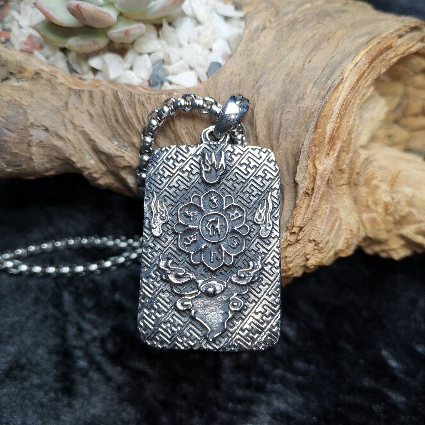 Gandhanra Handmade Titanium Steel Amulet Tag Necklace,Chenrezig,Padmapani,Avalokitesvara, Tibetan Buddhist Jewelry