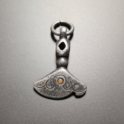 Gandhanra Antique Tibetan Thokcha Amulet Pendant,Kartika(knife of the dakinis), Trantic Buddhism Dharma, Made of Thunder Iron,Copper Inlay