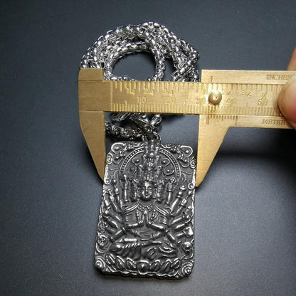Gandhanra Handmade Titanium Steel Amulet Tag Necklace,Chenrezig,Padmapani,Avalokitesvara, Tibetan Buddhist Jewelry