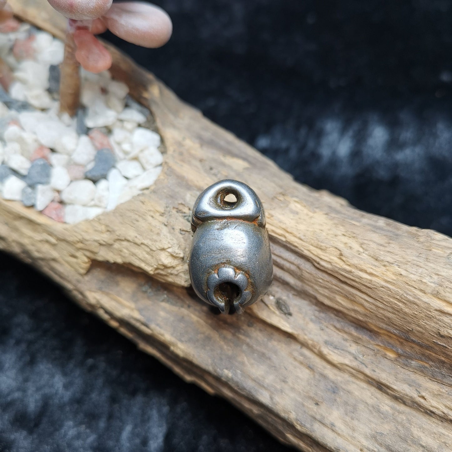 Gandhanra Handmade Tibetan Amulet Bead Pendant,Cold Iron Temple block Bead(Wooden Fish)