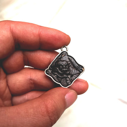 Gandhanra Antique Tibetan Buddhist Pendant,Buddhist Snow Lion Amulet,the Protector of Buddha, inlaid with Sliver
