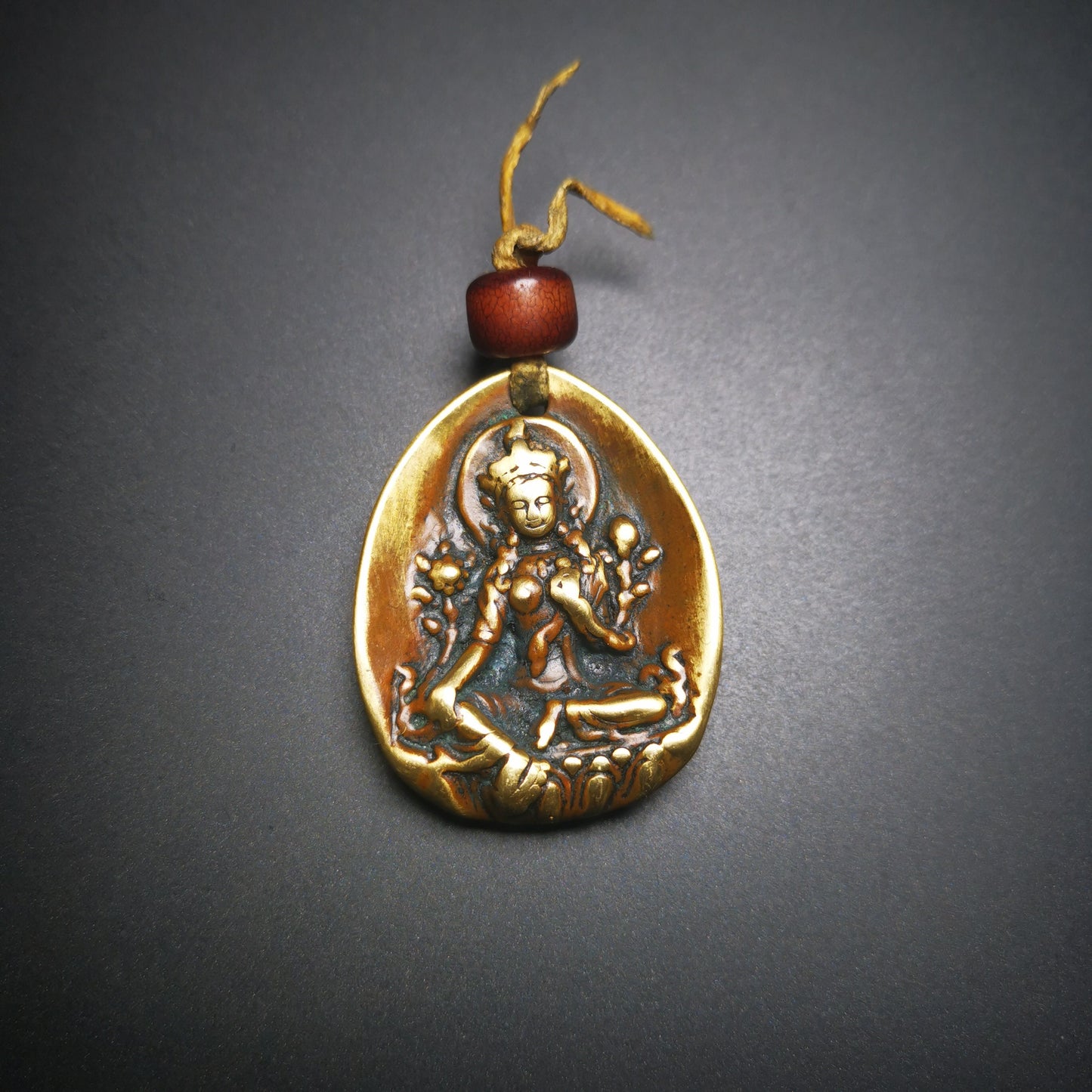 Gandhanra Antique Tibetan Buddhist Amulet,Green Tara Pendant,Jetsun Dolma,Made of Brass