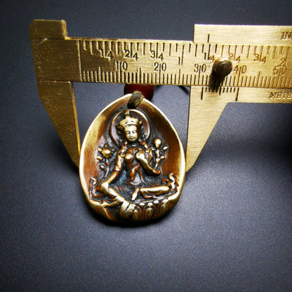 Gandhanra Antique Tibetan Buddhist Amulet,Green Tara Pendant,Jetsun Dolma,Made of Brass