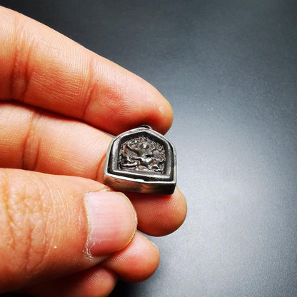 Gandhanra Antique Tibetan Buddhist Amulet, Vajrapani,the Protector and Guide of Gautama Buddha,Made of Thokcha,inlaid with Sliver