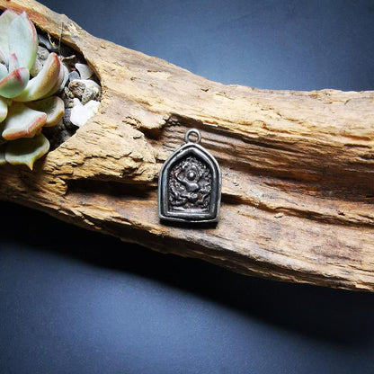 Gandhanra Antique Tibetan Buddhist Amulet, Vajrapani,the Protector and Guide of Gautama Buddha,Made of Thokcha,inlaid with Sliver