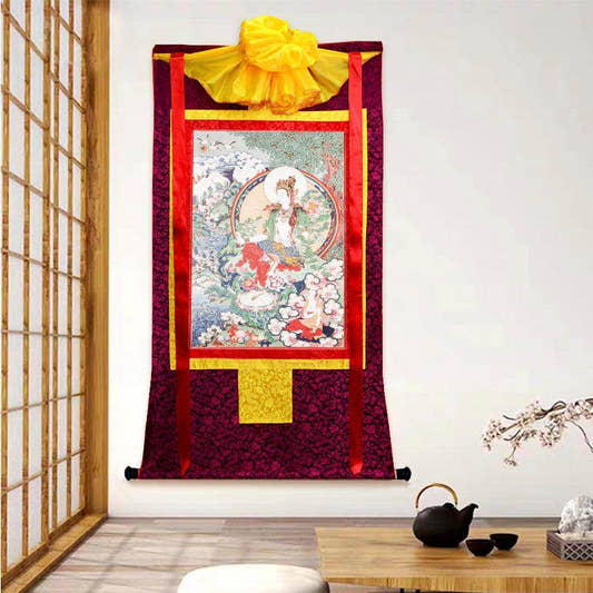 Avalokitesvara,Padmapani,Woodblock Thangka Art - Tibetan thangka painting, front view