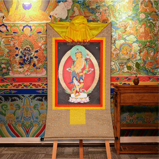 Maitreya,Ajita,Woodblock Thangka Art - Tibetan thangka painting, front view