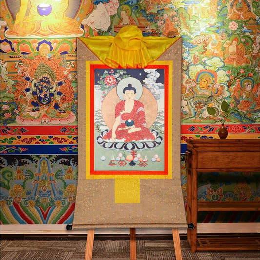 Shakyamuni,Woodblock Thangka Art - Tibetan thangka painting, front view