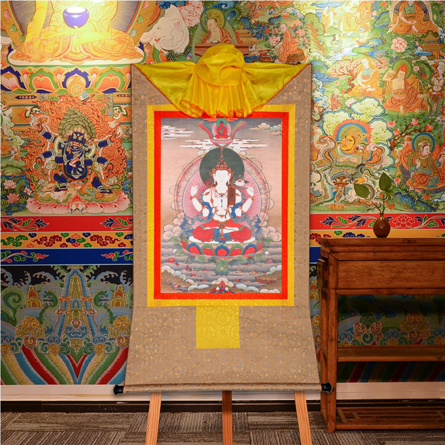 Gandhanra Woodblock Thangka,Chenrezig,Derge Sutra Printing Temple