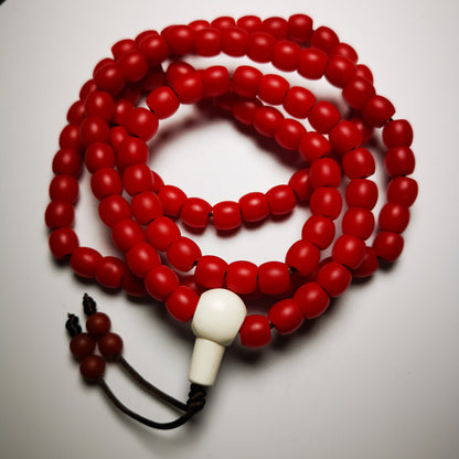 Gandhanra Handmade Mala,108 Prayer Beads Necklace,Pure Red Azure Stone Beads for Meditation and Prayer