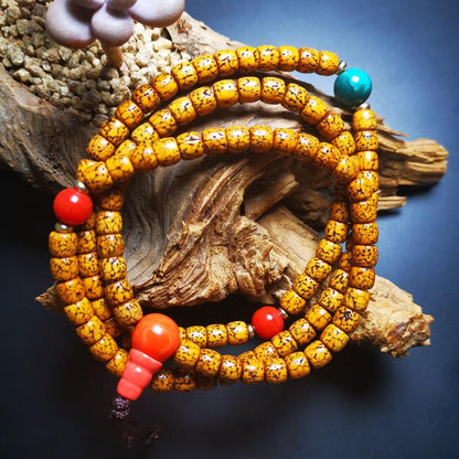 Gandhanra Handmade Old Bodhi Beads,108 Mala Beads Necklace,Rudraksha Beads for Meditation and Prayer