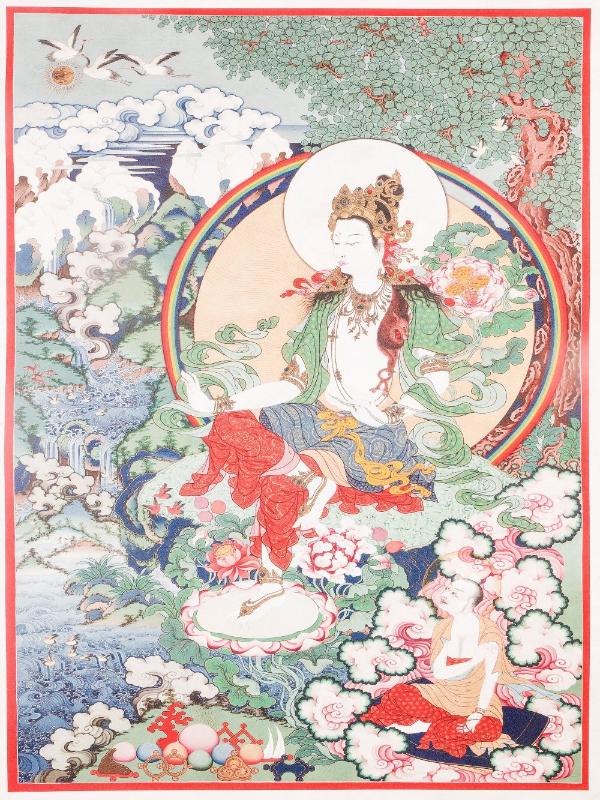 Gandhanra Woodblock Thangka,Padmapani,Kuanyin Derge Sutra Printing Temple