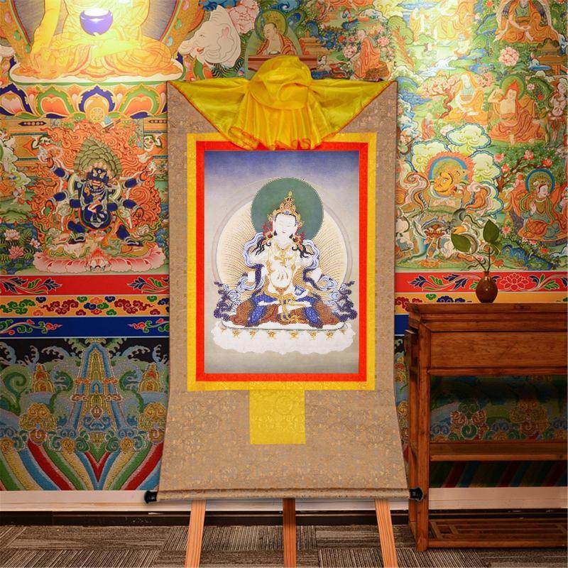 Vajrasattva,Woodblock Thangka Art - Tibetan thangka painting, front view