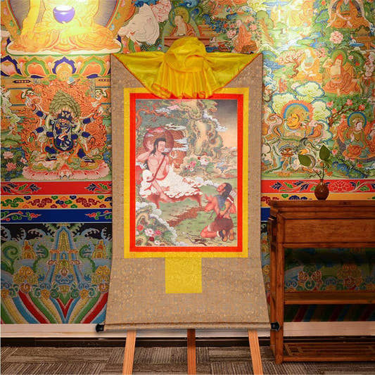 Jetsun Milarepa,Woodblock Thangka Art - Tibetan thangka painting, front view