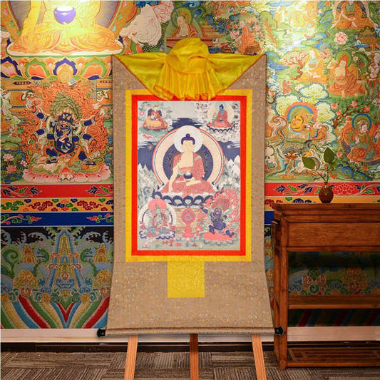 Shakyamuni,Woodblock Thangka Art - Tibetan thangka painting, front view