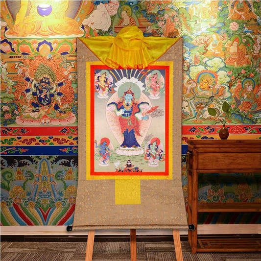 Bhaisajyaguru,Medicine Buddha,Woodblock Thangka Art - Tibetan thangka painting, front view