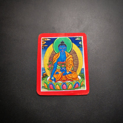 Gandhanra Handpainted Locket Thangka Amulet,Bhaisajyaguru,Medicine Buddha,Packed in Gau Shrine Box