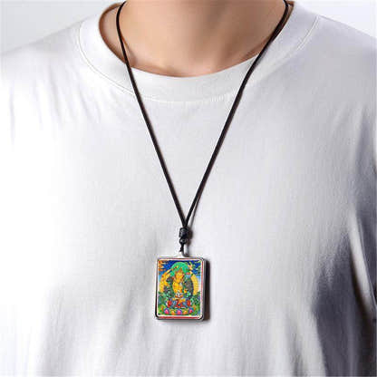 Handpainted Locket Thangka Amulet,Manjusri,Wisdom Buddha - Tibetan thangka painting, view 4