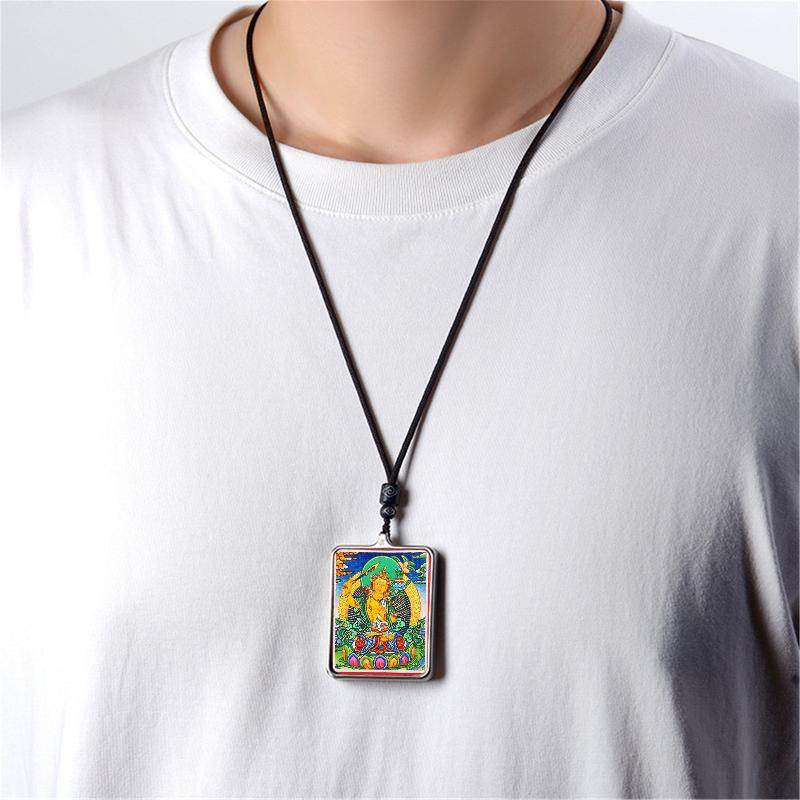 Handpainted Locket Thangka Amulet,Manjusri,Wisdom Buddha - Tibetan thangka painting, view 4