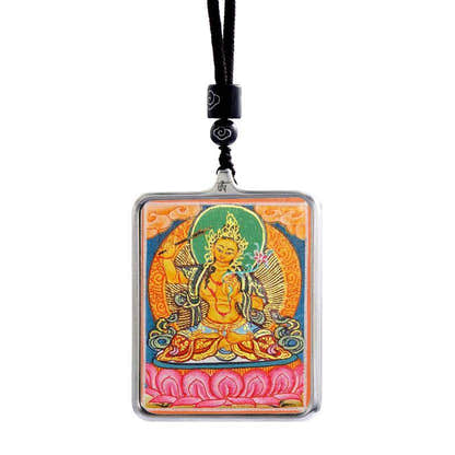 Handpainted Locket Thangka Amulet,Manjusri,Wisdom Buddha - Tibetan thangka painting, view 5