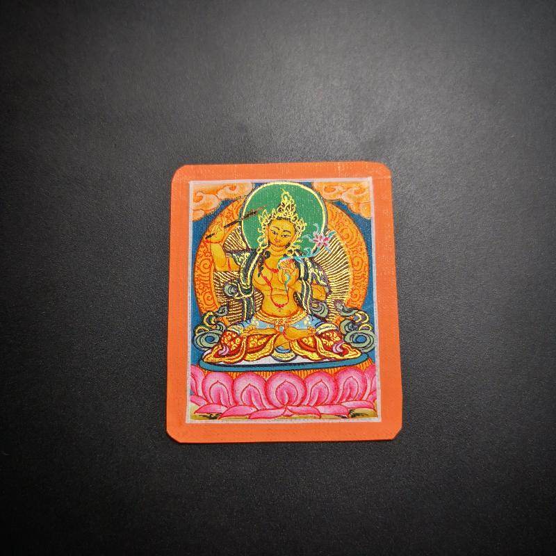 Handpainted Locket Thangka Amulet,Manjusri,Wisdom Buddha - Tibetan thangka painting, view 6