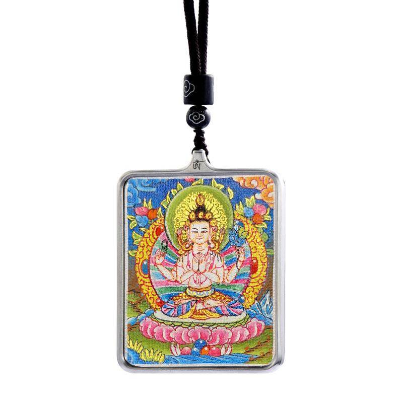 Handpainted Locket Thangka Amulet,Chenrezig,Avalokitesvara,Padmapani - Tibetan thangka painting, view 5