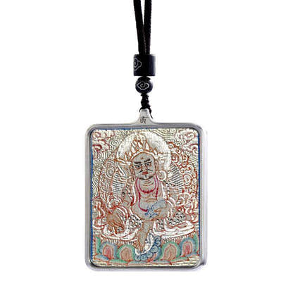 Handpainted Locket Thangka Amulet,White Jambhala,Buddha of Wealth - Tibetan thangka painting, view 5