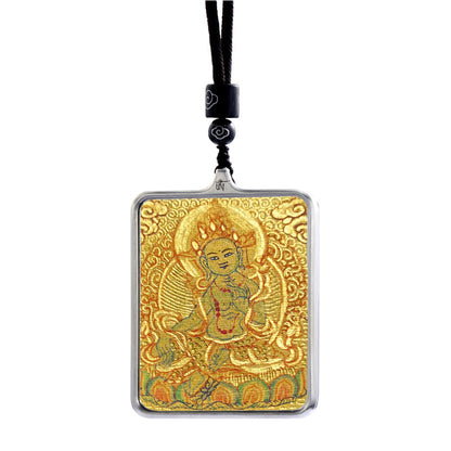 Gandhanra Handpainted Locket Thangka Amulet,Green Tara,Jetsun Dolma,Buddha of Wealth,Packed in Gau Shrine Box