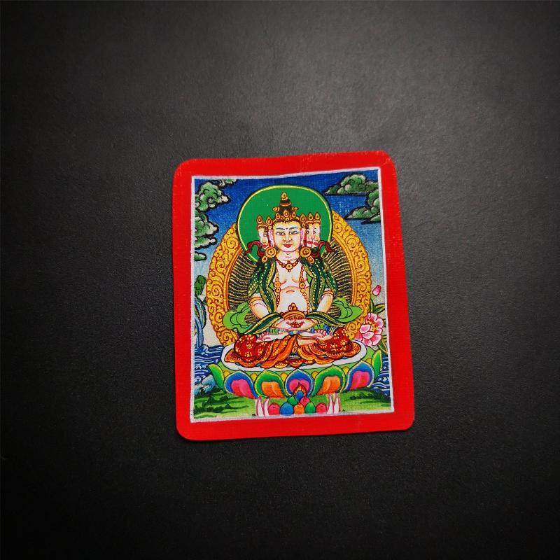 Handpainted Locket Thangka Amulet,Vairocana,Cosmic Buddha - Tibetan thangka painting, view 6