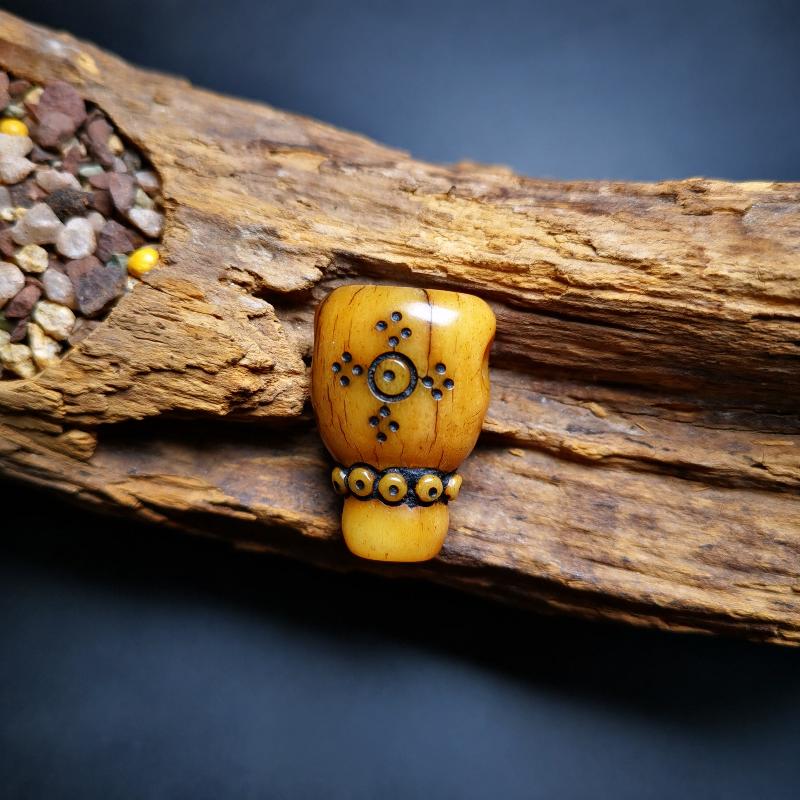 Gandhara Tibetan Yak Bone Carved Guru Bead, T-drilled 3-Hole Prayer Bead,Mala Bead, OM Symbol, Connector Bead for Buddhist Bead Gandhanra-ART