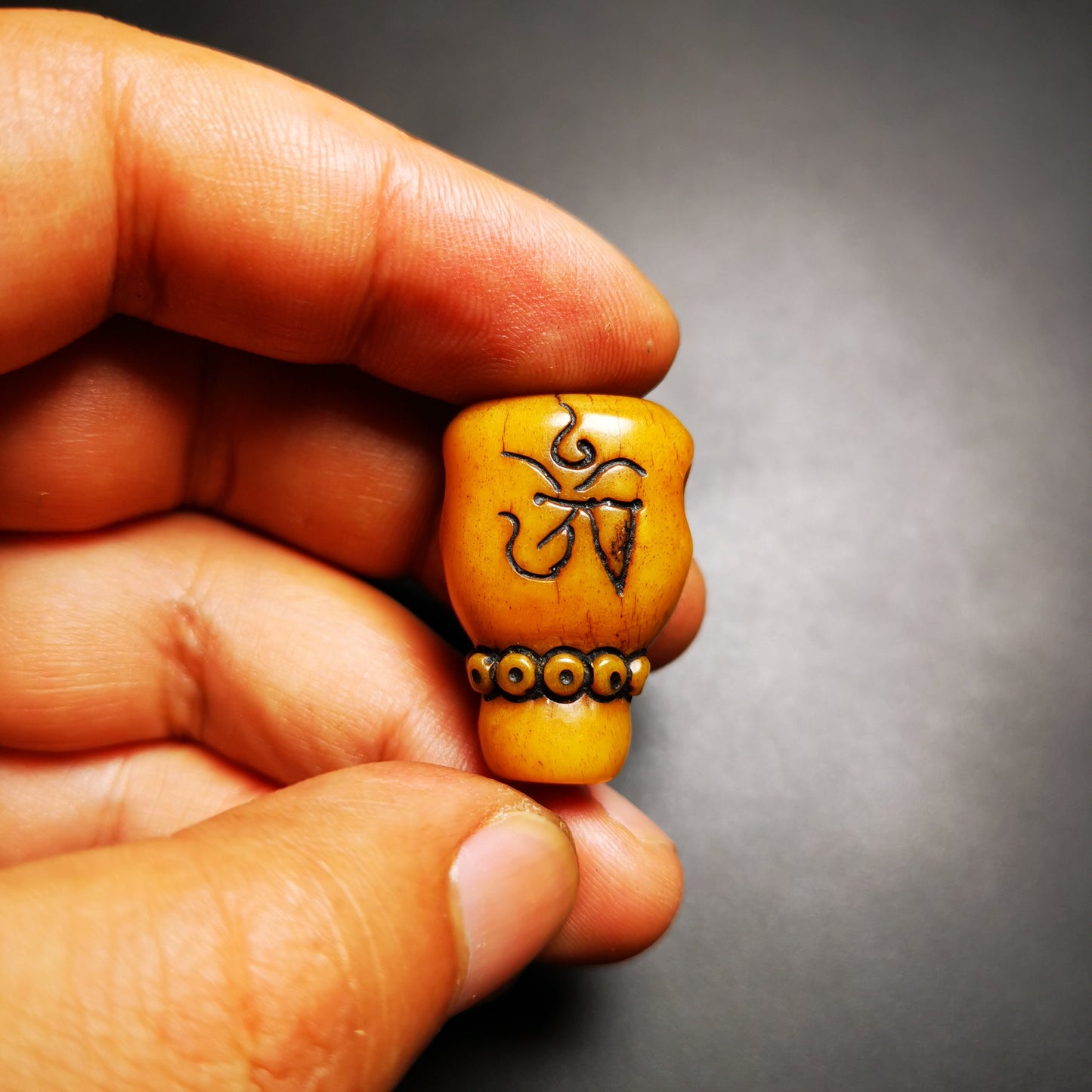 Gandhara Tibetan Yak Bone Carved Guru Bead, T-drilled 3-Hole Prayer Bead,Mala Bead, OM Symbol, Connector Bead for Buddhist Bead