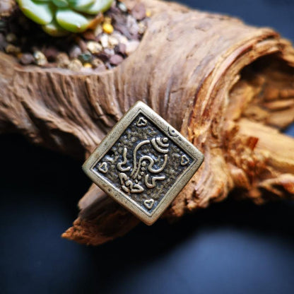 Gandhanra Antique Thunder Iron Tibetan Seal,Shankha(Divine hConch)Symbol of Buddhist,Gilt Carft,Thokcha Iron,Buddhist Dharma Stamp