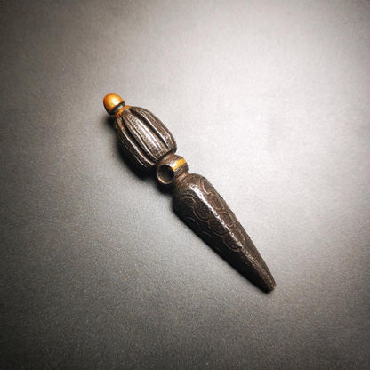 Gandhanra Vintage Skull Sītavana Phurba Amulet,Kila,Kilaka Pendant, Handmade Cold Iron Amulet