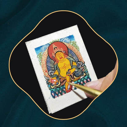 Handpainted Locket Thangka Amulet,White Jambhala,Buddha of Wealth - Tibetan thangka painting, view 7