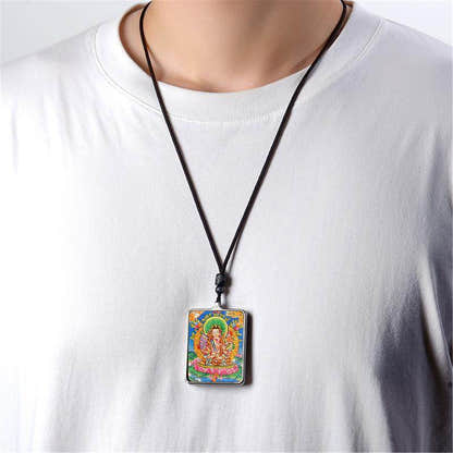 Handpainted Locket Thangka Amulet,Manjusri,Wisdom Buddha - Tibetan thangka painting, view 4