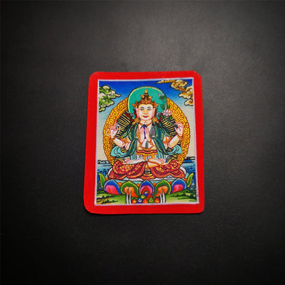 Gandhanra Handpainted Locket Thangka Amulet,Chenrezig,Avalokitesvara,Padmapani,Packed in Gau Shrine Box