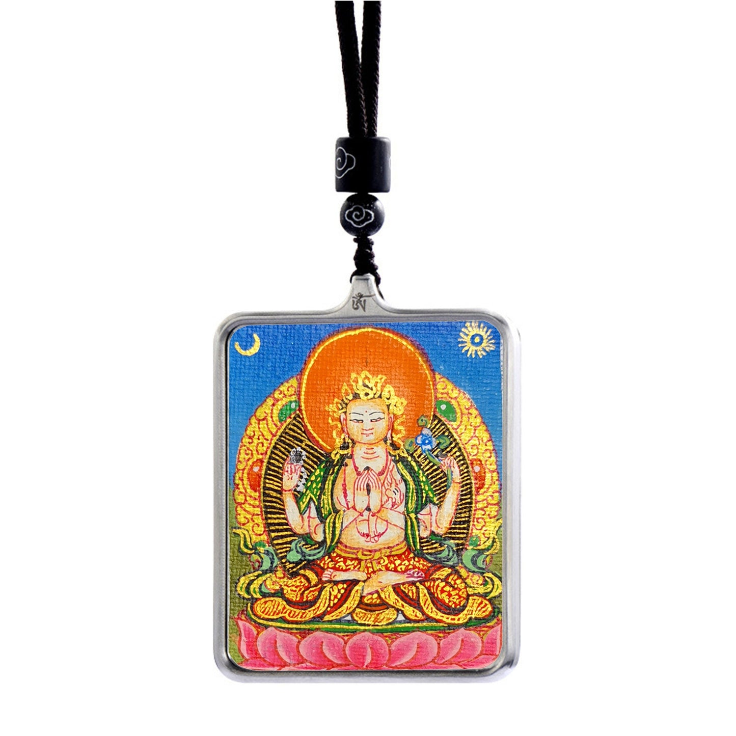 Gandhanra Handpainted Locket Thangka Amulet,Chenrezig,Avalokitesvara,Padmapani,Packed in Gau Shrine Box