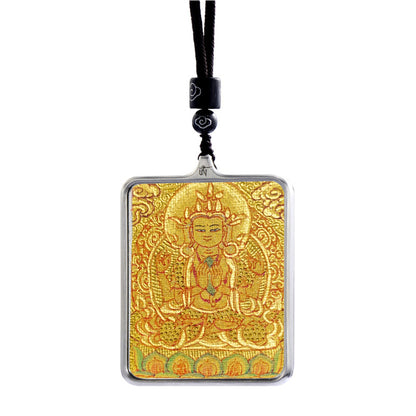 Gandhanra Handpainted Locket Thangka Amulet,Chenrezig,Avalokitesvara,Padmapani,Packed in Gau Shrine Box