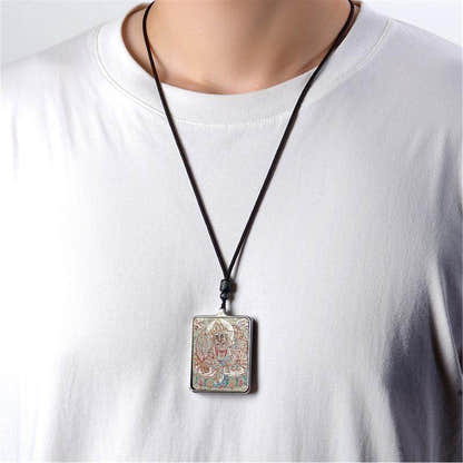 Handpainted Locket Thangka Amulet,White Jambhala,Buddha of Wealth - Tibetan thangka painting, view 4