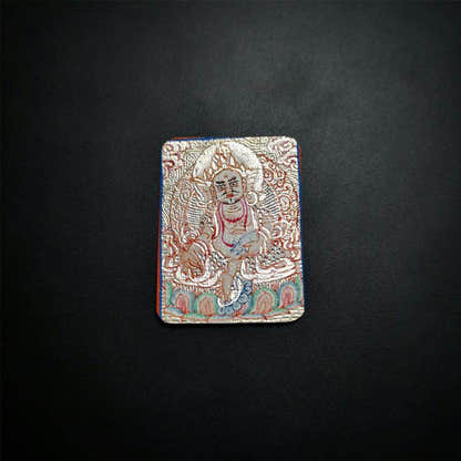 Handpainted Locket Thangka Amulet,White Jambhala,Buddha of Wealth - Tibetan thangka painting, view 6