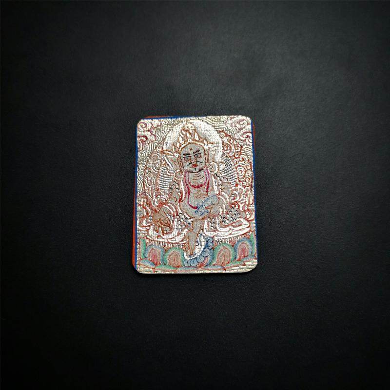 Handpainted Locket Thangka Amulet,White Jambhala,Buddha of Wealth - Tibetan thangka painting, view 6