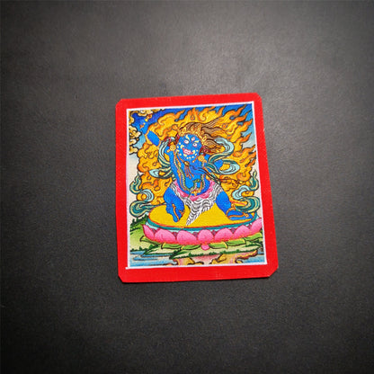 Gandhanra Handpainted Locket Thangka Amulet,Vajrapani,Protector and Guide of Gautama Buddha,Packed in Gau Shrine Box