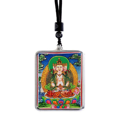 Handpainted Locket Thangka Amulet,Vairocana,Cosmic Buddha - Tibetan thangka painting, view 5