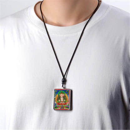 Handpainted Locket Thangka Amulet,Vairocana,Cosmic Buddha - Tibetan thangka painting, view 4
